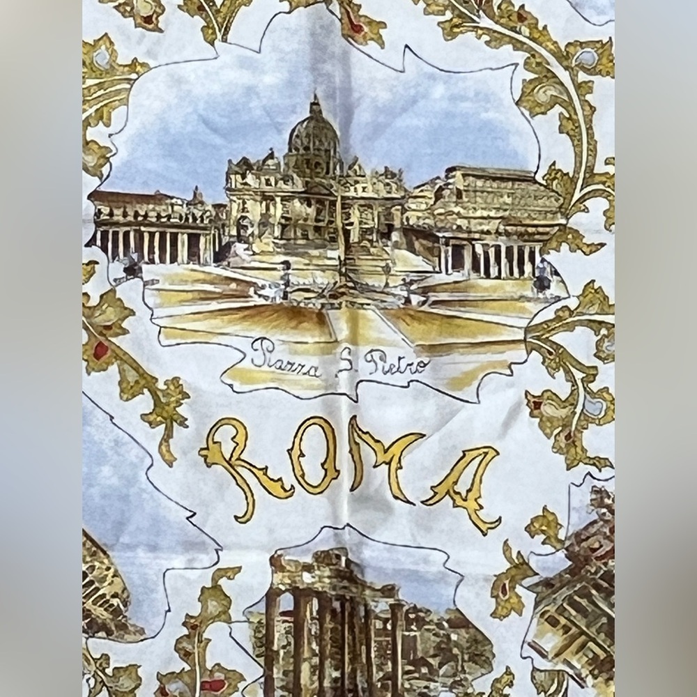 Vintage Roma Gold and White Landmark Souvenir Scarf - Picture 2 of 9